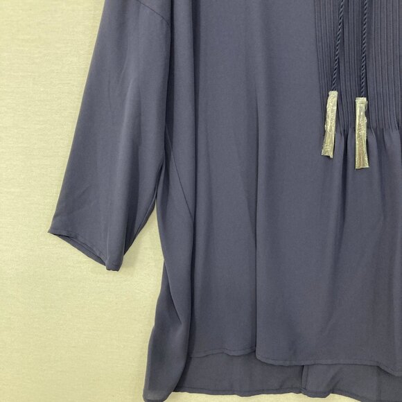 New Nic + Zoe Large Pintuck Tie Front Relaxed Flowy Popover Blouse Office Career - Picture 5 of 11